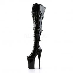 Pleaser 10" Heel Black Platform Lace-Up Thigh Boots*