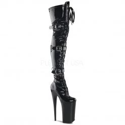 Pleaser 10" Heel Black Platform Lace-Up Thigh Boots*