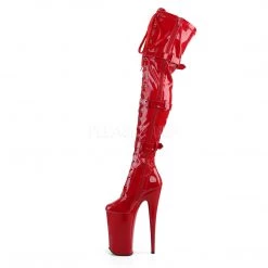 Pleaser Shoes 10" Heel Red Platform Lace-Up Thigh High Boots*