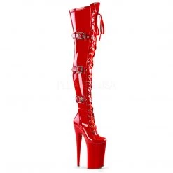 Pleaser Shoes 10" Heel Red Platform Lace-Up Thigh High Boots*