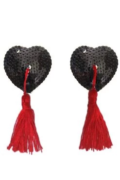 HD Lingerie Black Sequin & Red Tassel Nipple Pasties