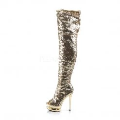 Pleaser 6" Heel Gold Dual Platform Open Toe Thigh Boots* Shoes 7 Pleaser 6
