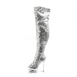 Pleaser 6" Heel Silver Dual Platform Open Toe Thigh Boots* Shoes