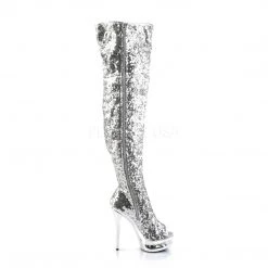 Pleaser 6" Heel Silver Dual Platform Open Toe Thigh Boots* Shoes 9 Pleaser 6