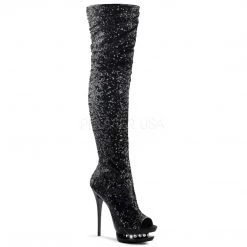 Pleaser 6" Heel Black Dual Platform Open Toe Thigh Boots* Shoes
