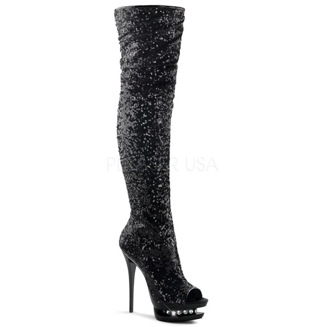 Pleaser 6" Heel Black Dual Platform Open Toe Thigh Boots* Shoes 3 Pleaser 6" Heel Black Dual Platform Open Toe Thigh Boots* Shoes