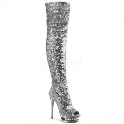 Pleaser 6" Heel Silver Dual Platform Open Toe Thigh Boots* Shoes