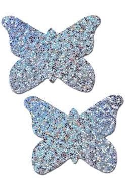 Pastease Bras Silver Glitter Butterfly Nipple Pasties