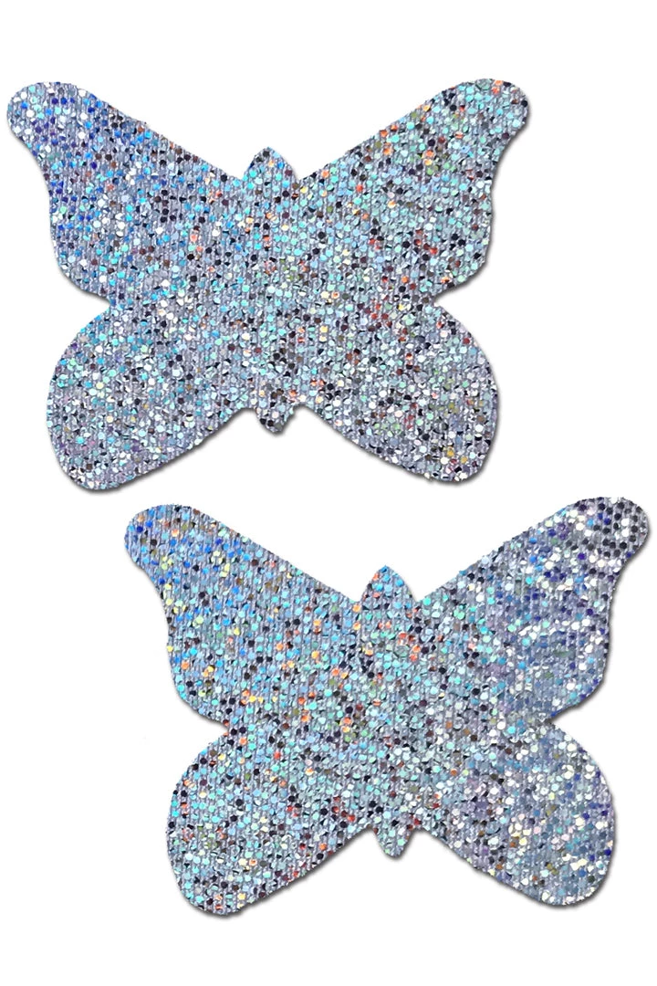 Pastease Bras Silver Glitter Butterfly Nipple Pasties 3 Pastease Bras Silver Glitter Butterfly Nipple Pasties