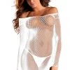 Be Wicked White Off-the-Shoulder Spandex Nylon Fishnet Dress