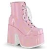 Pleaser 5" Chunky Heel Baby Pink Hologram P/F Lace-Up Ankle Boot Metal Back Zip* Shoes