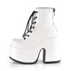 Demonia 5" Heel White Vegan Leather 3" Platform Boots*