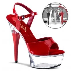 Pleaser Clear/Red 6" Ankle Strap High Heels* Shoes