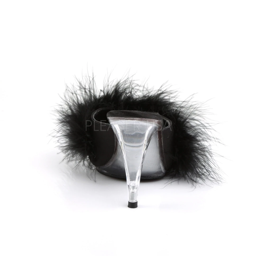 Fabulicious Black Satin-Fur 4" Heel Marabou Slide 5 Fabulicious Black Satin-Fur 4" Heel Marabou Slide