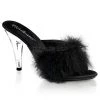 Fabulicious Black Satin-Fur 4" Heel Marabou Slide