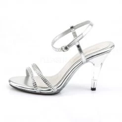 Fabulicious Silver Metallic 4" Heel Strappy Ankle Strap Sandal Shoes