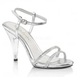 Fabulicious Silver Metallic 4" Heel Strappy Ankle Strap Sandal Shoes