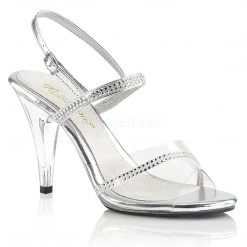 Fabulicious Clear/Silver Metallic 4" Heel Sling Back Sandal Shoes