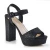 Fabulicious 4.5" Block Heel Black Glitter Platform Ankle Strap Sandal Shoes