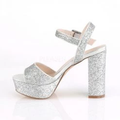 Fabulicious Shoes 4.5" Block Heel Silver Glitter Platform Ankle Strap Sandal 7 Fabulicious Shoes 4.5