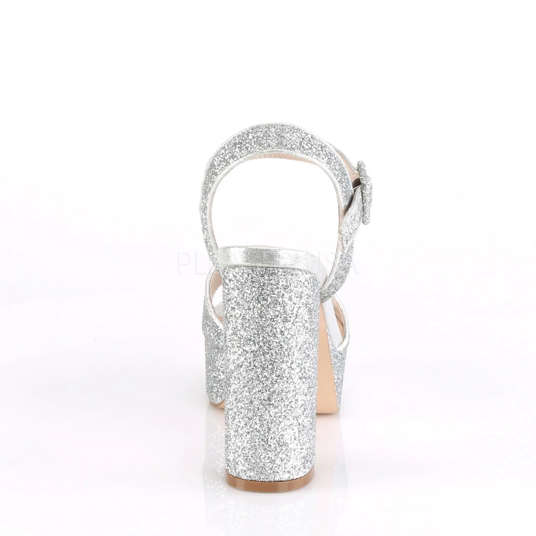Fabulicious Shoes 4.5" Block Heel Silver Glitter Platform Ankle Strap Sandal 5 Fabulicious Shoes 4.5" Block Heel Silver Glitter Platform Ankle Strap Sandal