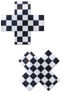 Pastease Plus X: Black & White Checker Cross Nipple Pasties