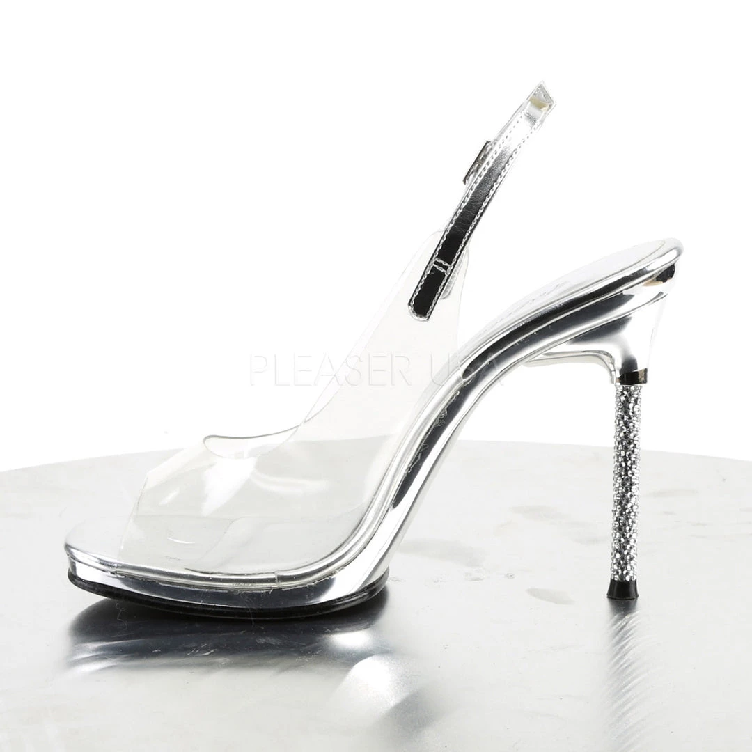 Fabulicious Clear/Silver 4.5" Heel Peep Toe Sling Back Sandal 4 Fabulicious Clear/Silver 4.5" Heel Peep Toe Sling Back Sandal