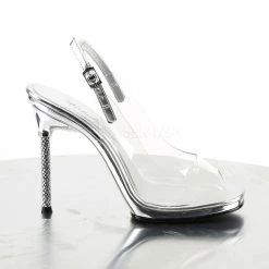 Fabulicious Clear/Silver 4.5" Heel Peep Toe Sling Back Sandal 9 Fabulicious Clear/Silver 4.5
