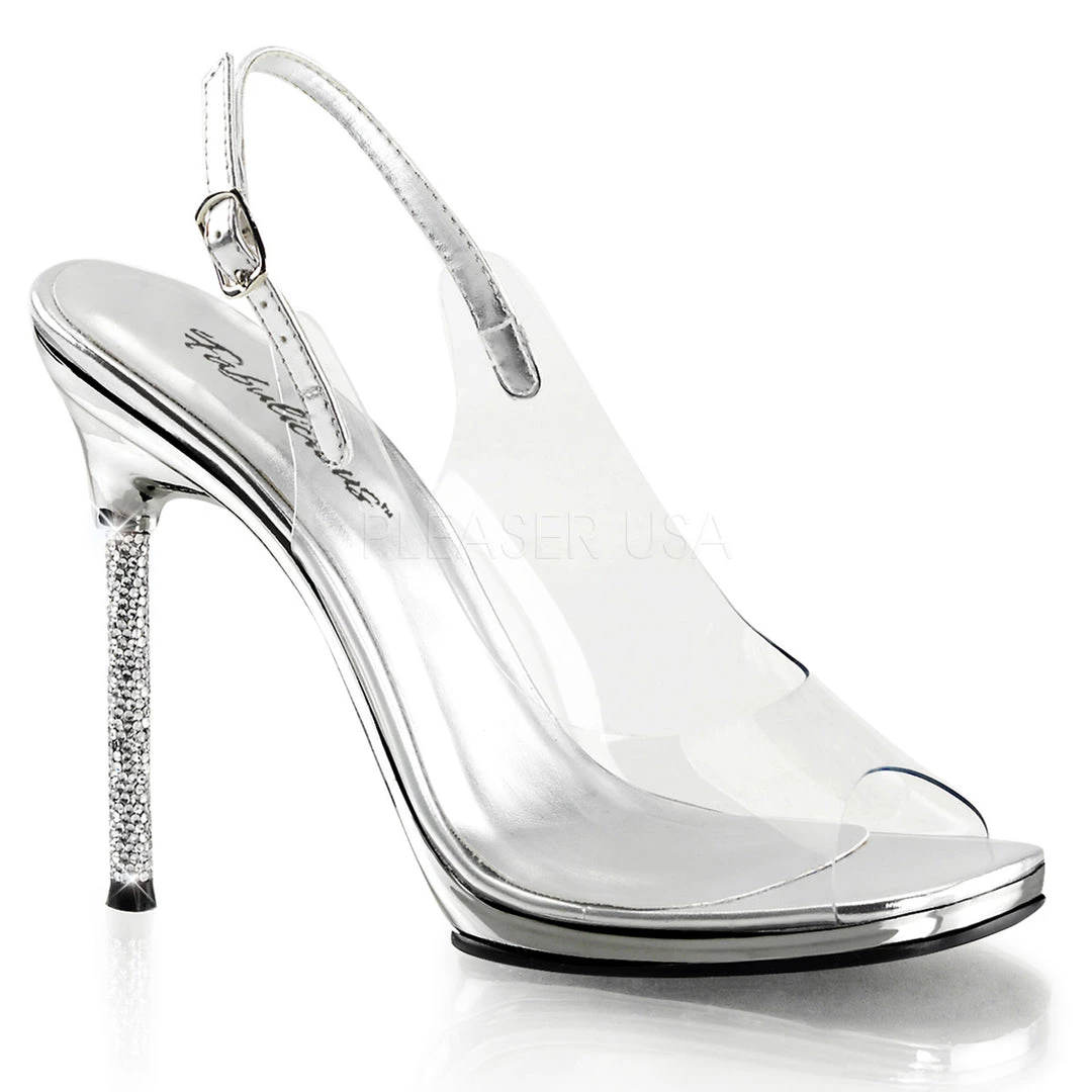 Fabulicious Clear/Silver 4.5" Heel Peep Toe Sling Back Sandal 3 Fabulicious Clear/Silver 4.5" Heel Peep Toe Sling Back Sandal