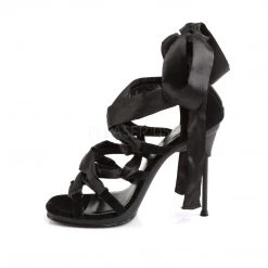 Fabulicious Black Velvet-Satin 4.5" Criss Cross Lace Up Sandal
