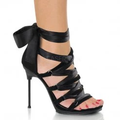 Fabulicious Black Velvet-Satin 4.5" Criss Cross Lace Up Sandal