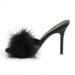 Fabulicious Shoes Black-Fur 4" Heel Marabou Fur Slipper