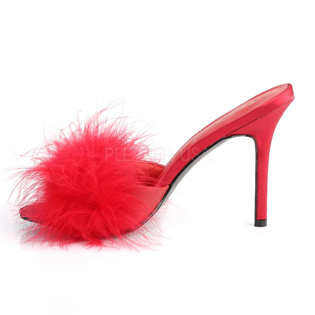Fabulicious Red-Fur 4" Heel Marabou Fur Slipper Shoes 4 Fabulicious Red-Fur 4" Heel Marabou Fur Slipper Shoes
