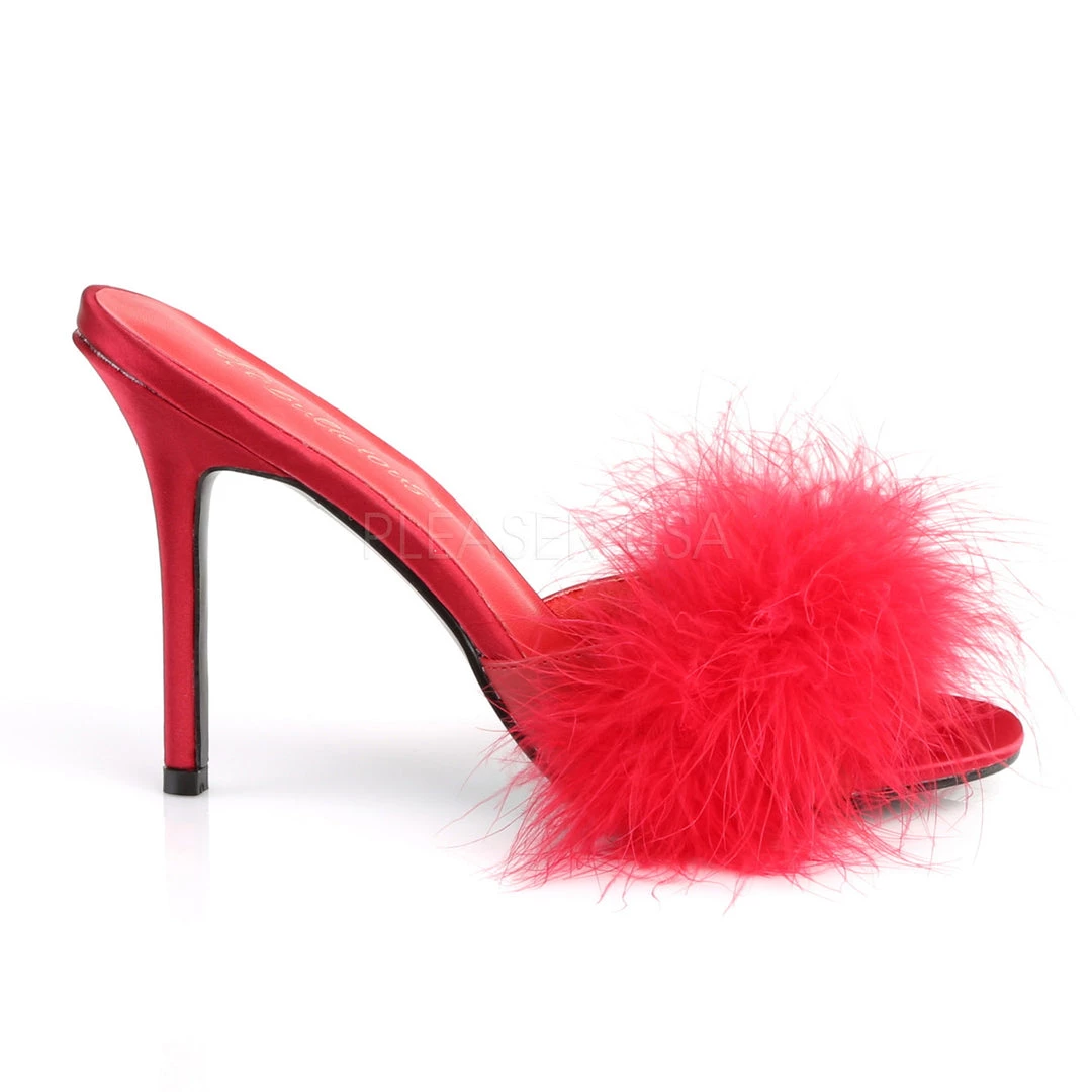 Fabulicious Red-Fur 4" Heel Marabou Fur Slipper Shoes 6 Fabulicious Red-Fur 4" Heel Marabou Fur Slipper Shoes