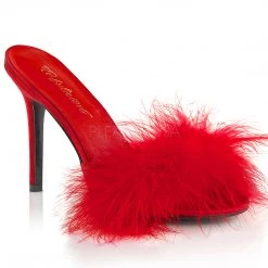 Fabulicious Red-Fur 4" Heel Marabou Fur Slipper Shoes