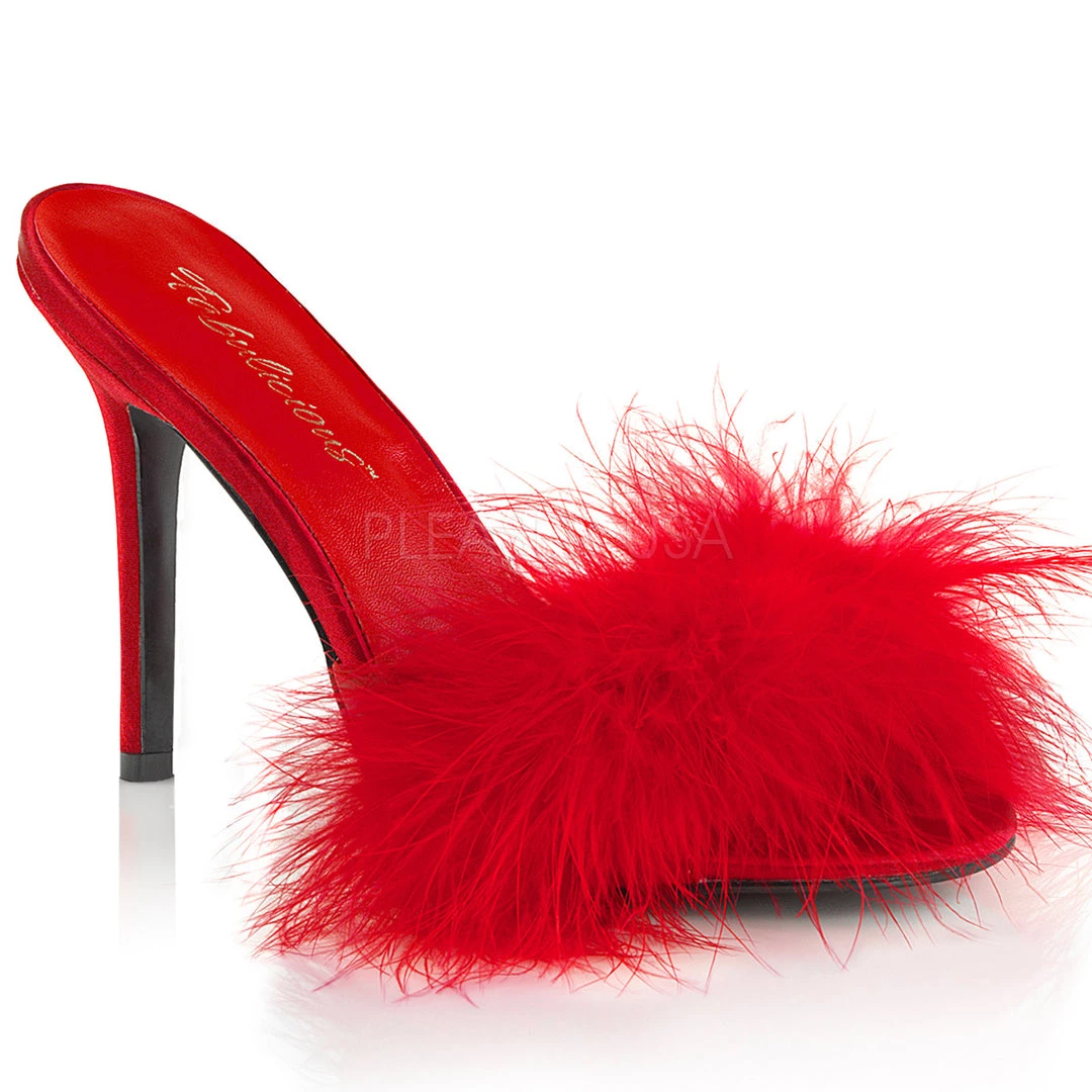 Fabulicious Red-Fur 4" Heel Marabou Fur Slipper Shoes 3 Fabulicious Red-Fur 4" Heel Marabou Fur Slipper Shoes