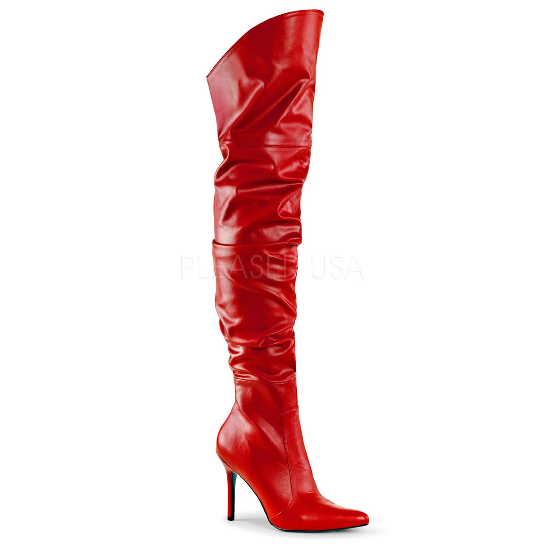 Pleaser 4" Heel Red Faux Leather Thigh High Boots* Shoes 3 Pleaser 4" Heel Red Faux Leather Thigh High Boots* Shoes