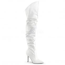 Pleaser Shoes 4" Heel White Faux Leather Pointed Boots*
