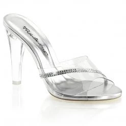 Fabulicious Shoes Clear Lucite 4.5" Heel Slide Platform W/ Rhinestones