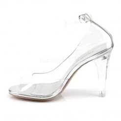 Fabulicious Clear 4.5" Heel Closed Back Ankle Strap Sandal Shoes