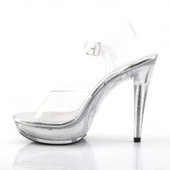 Fabulicious Clear 5" Heel Platform Ankle Strap Sandal W/ Glitter