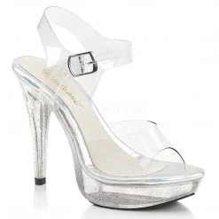 Fabulicious Clear 5" Heel Platform Ankle Strap Sandal W/ Glitter