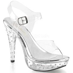 Fabulicious Shoes Clear 5" Heel 1" Platform Ankle Strap Sandal