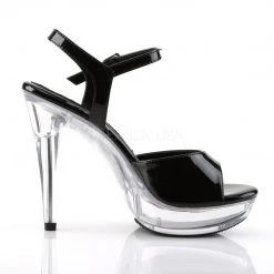 Fabulicious Black/Clear 5" Heel 1" Platform Ankle Strap Sandal 9 Fabulicious Black/Clear 5
