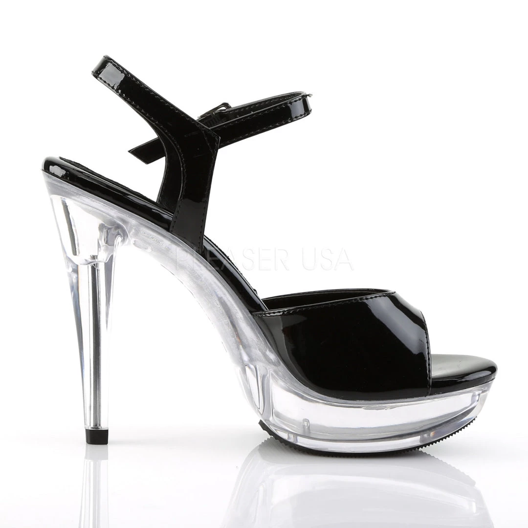 Fabulicious Black/Clear 5" Heel 1" Platform Ankle Strap Sandal 6 Fabulicious Black/Clear 5" Heel 1" Platform Ankle Strap Sandal