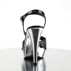 Fabulicious Black/Silver Chrome 5" Heel 1" Platform Ankle Strap Sandal Shoes 8 Fabulicious Black/Silver Chrome 5