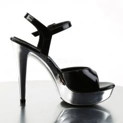 Fabulicious Black/Silver Chrome 5" Heel 1" Platform Ankle Strap Sandal Shoes 9 Fabulicious Black/Silver Chrome 5