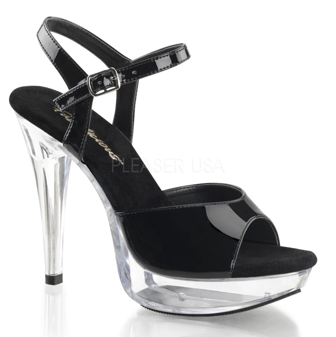 Fabulicious Black/Clear 5" Heel 1" Platform Ankle Strap Sandal 3 Fabulicious Black/Clear 5" Heel 1" Platform Ankle Strap Sandal