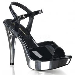 Fabulicious Black/Silver Chrome 5" Heel 1" Platform Ankle Strap Sandal Shoes