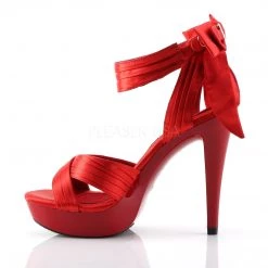Fabulicious Shoes Red Satin 5" Heel Criss Cross Pleated Straps Sandal